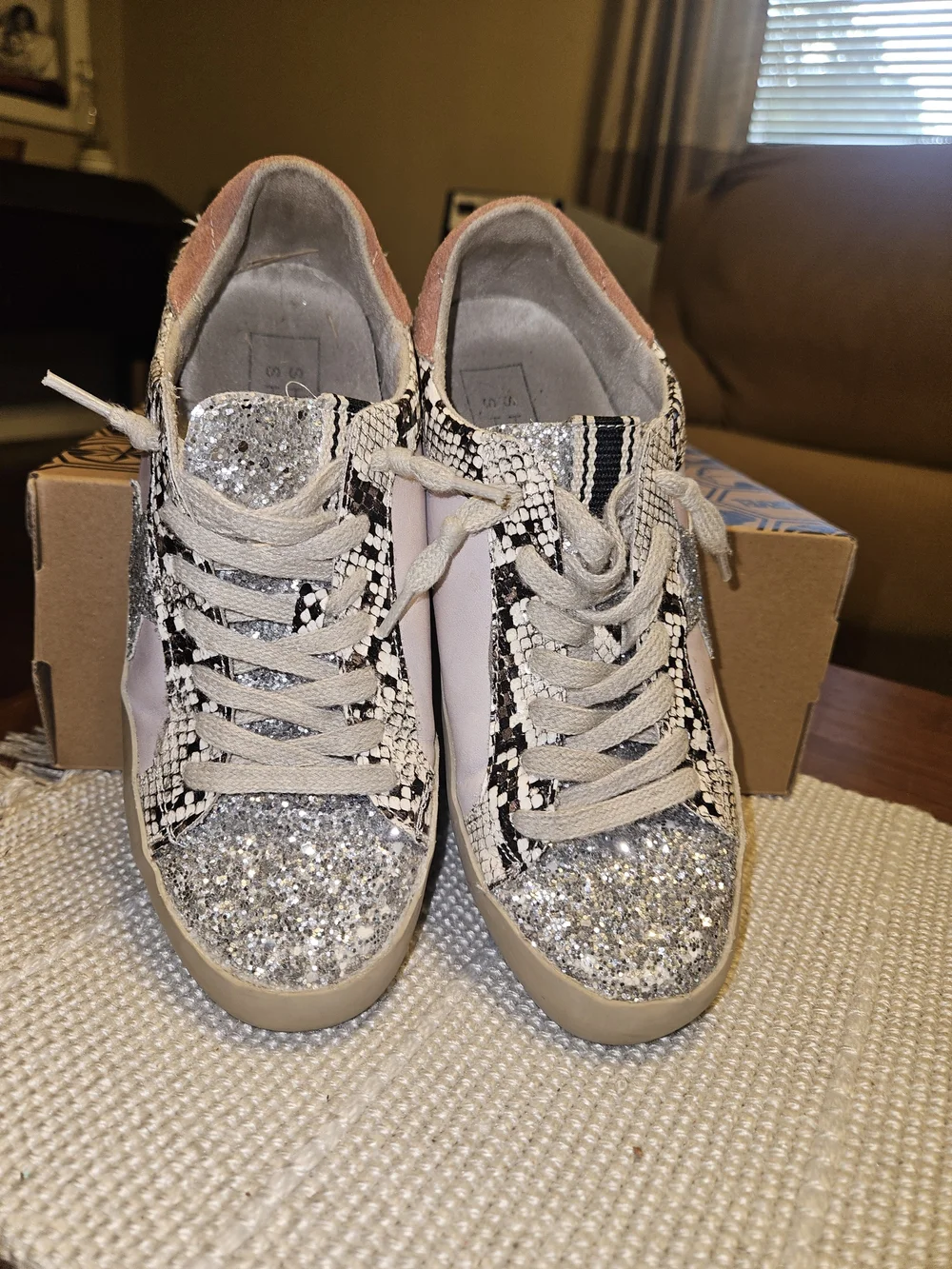 ShuShop Pink, Silver & Black Glitter Snake-Print Kids Sneakers